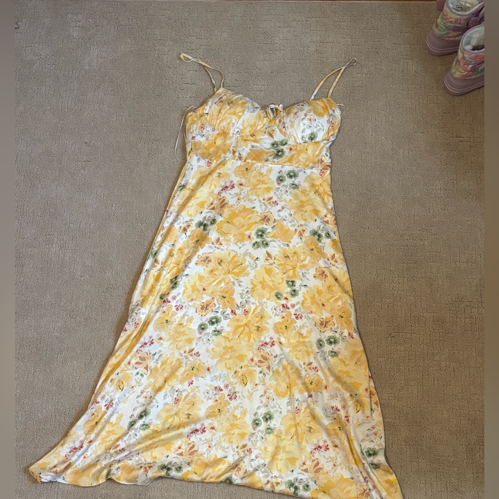 Floral Elegance Yellow Maxi Dress
